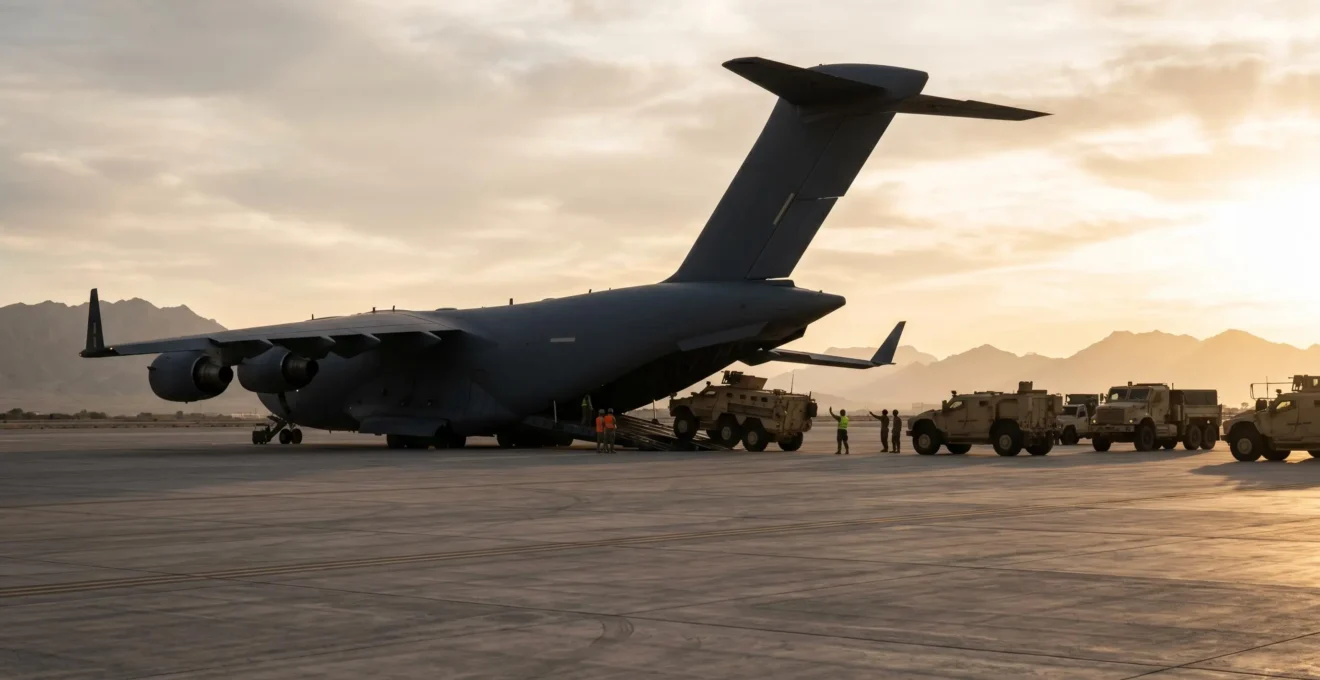 Projection stratégique de forces militaires avec équipements lourds en opération