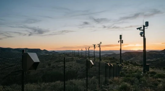 Système de surveillance frontalière avec capteurs intégrés et centre de contrôle opérationnel dans un environnement de sécurité périmétrique
